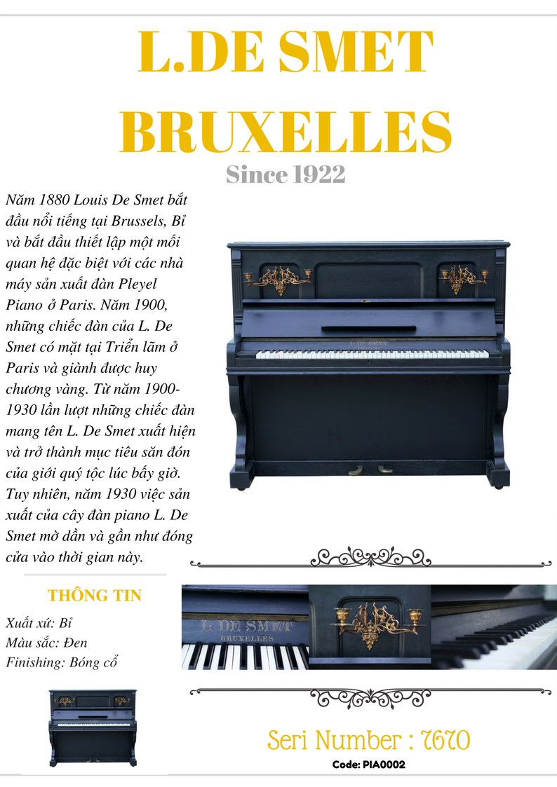 ĐÀN PIANO CỔ XƯA - CỔ ĐIỂN CHÂU ÂU L.DE SMET BRUXELLES